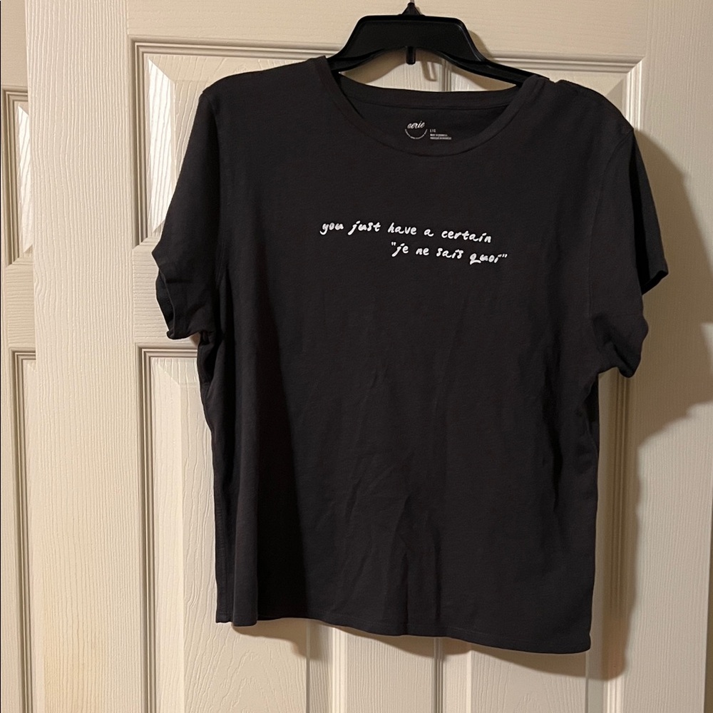 Aerie Vintage Black Tee with White French Script Large